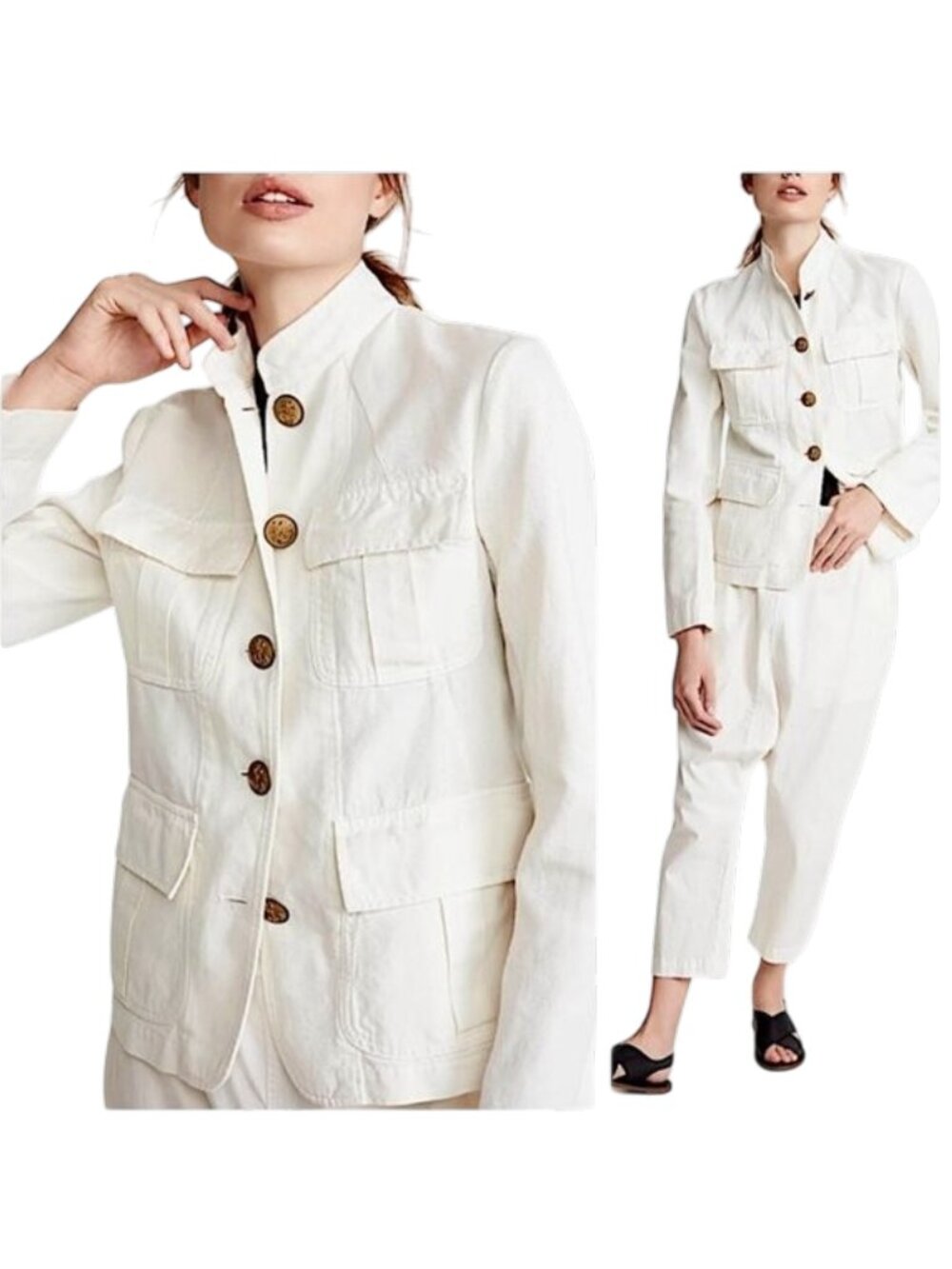 Nili Lotan Cambre Jacket M Blazer Coat 4 Pocket Utility Cotton Linen - Picture 3 of 13